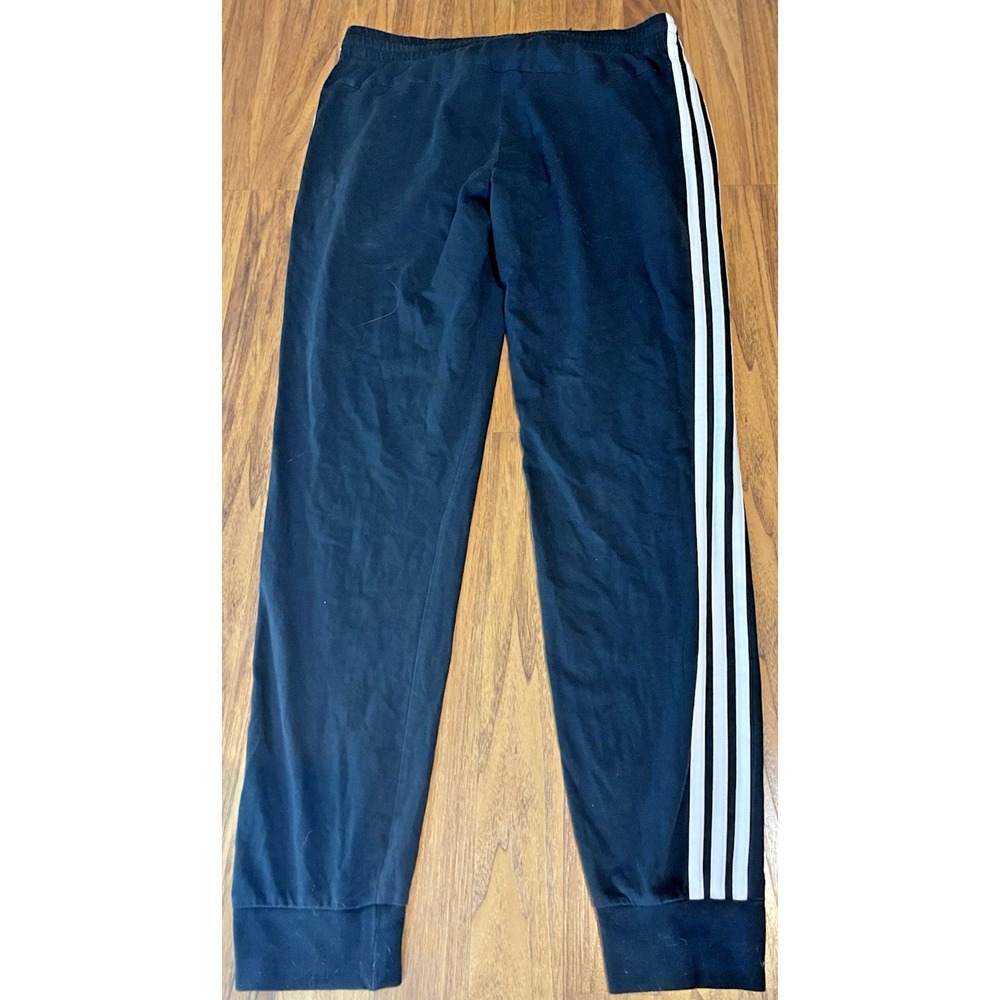 Adidas Essentials Joggers Mens Medium Black White 3-Stripes Tapered Knit Pants